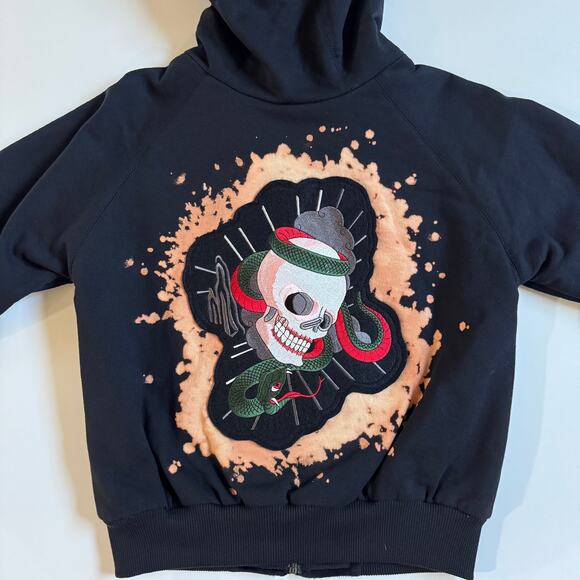 Deuce Dussault Custom Ink Tattoo Embroidery Skull Full Zip Hoodie Small RARE EUC - Picture 3 of 9